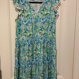 Lilly Pulitzer Blue and Green Patterned Maxi Dress